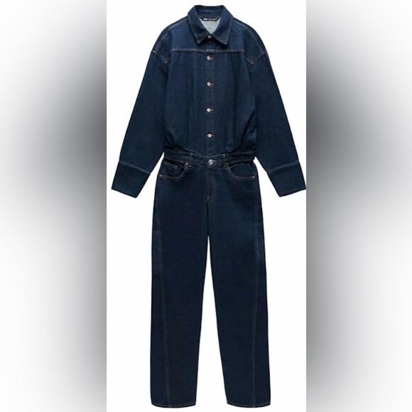 Zara Pants - ZARA Dark Indigo Long Denim Jumpsuit - S